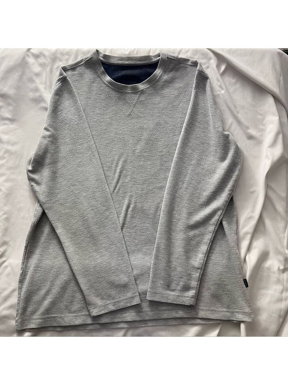 Eddie Bauer Waffle Knit Thermal Long Sleeve Shirt Grey Size XL